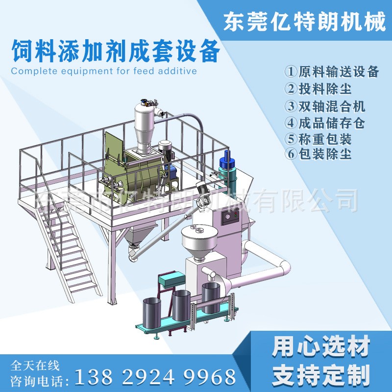 飼料添加劑混合攪拌機 雙軸槳葉無重力混合機 高效率粉劑生產(chǎn)線