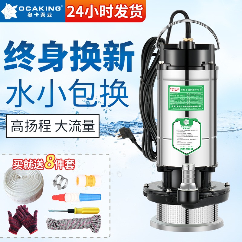 潛水泵220v家用小型高揚程大流量不銹鋼單相污水泵農用灌溉抽水機