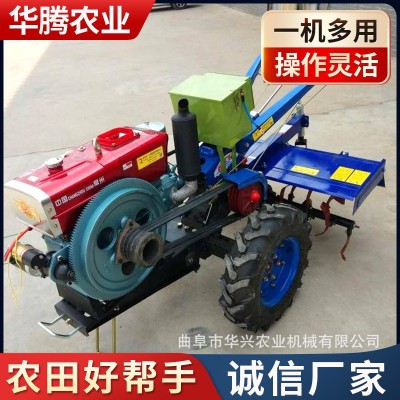 水田鐵輪農用拖拉機 電啟動手扶車帶打田機 15馬力手扶旋耕機